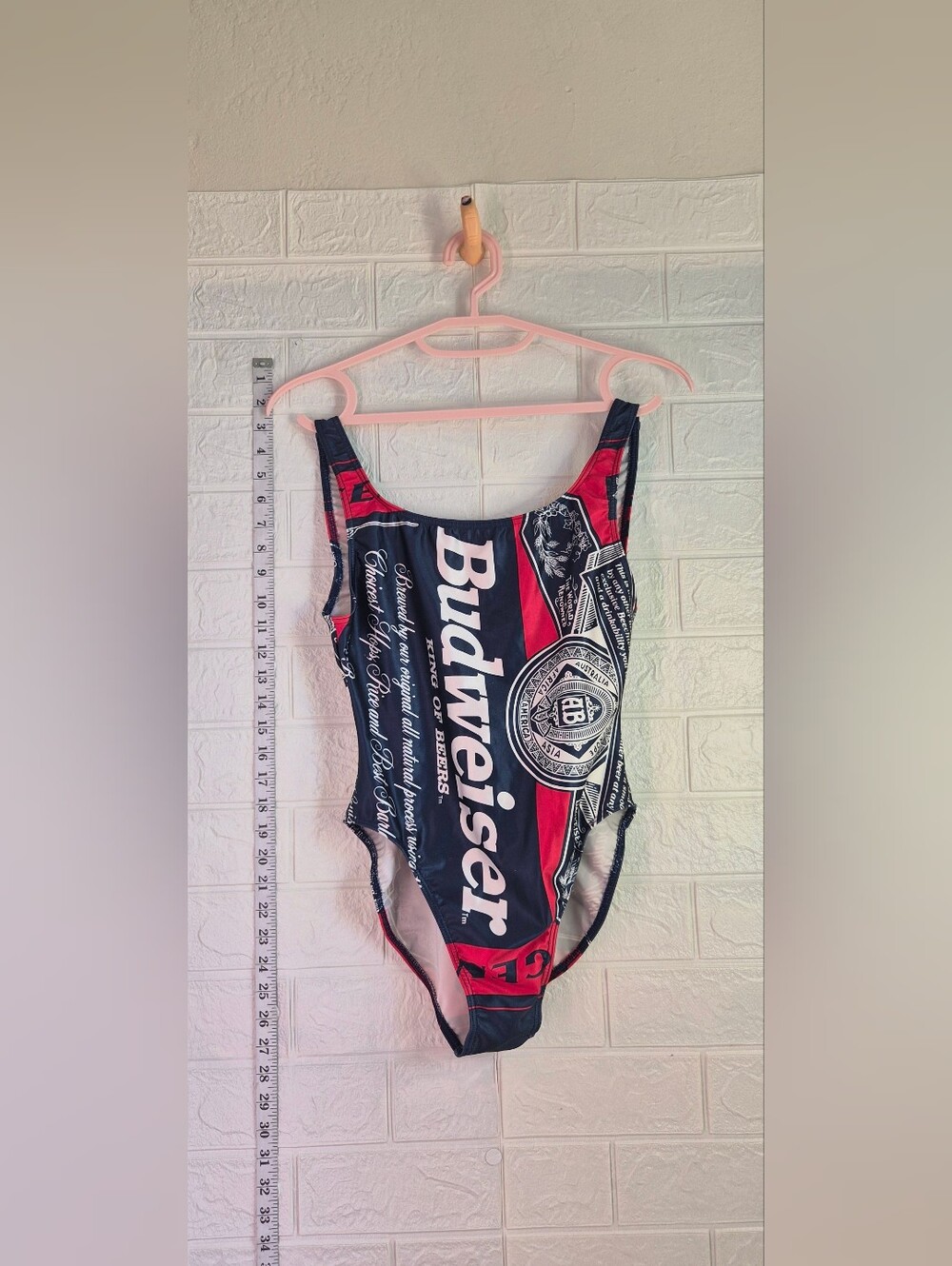 1990s Vtg Budweiser one-piece Hi Cut swimsuit blue label Original Tag Size 7/8